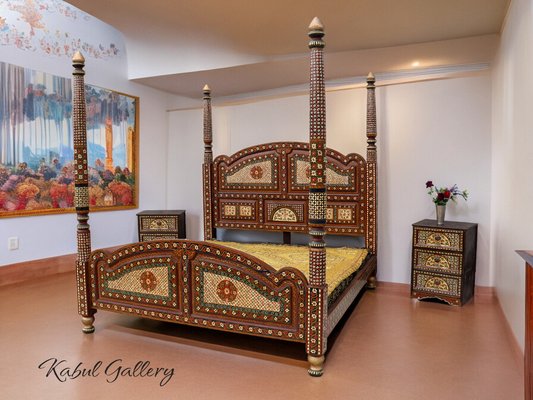 Vintage Hand Paintet Canopy Bed Set, 1990s, Set of 3 for sale at