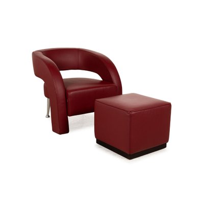 Formenti Wave Ledersessel in Rot mit Hocker, 2er Set bei Pamono kaufen