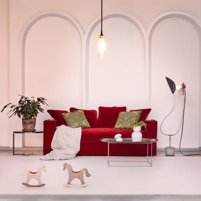 Divano a due posti Rafaella in velluto rosso couture con finiture