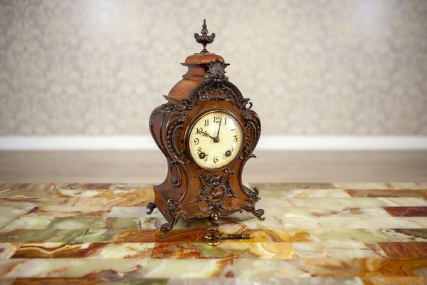 M1566 Antique 1890's LINK & ANGELL ブラシ Mantel Clock in Walnut Case from Lenzkirch, 1890s for sale at Pamono