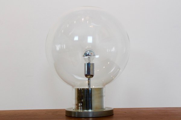 Large Mid Century Chrome Glass Globe, Large Light Bulb Table Lamp