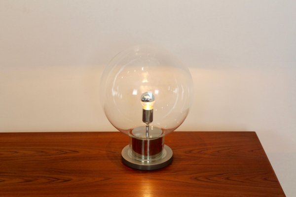 Large Mid Century Chrome Glass Globe, Large White Glass Globe Table Lamp