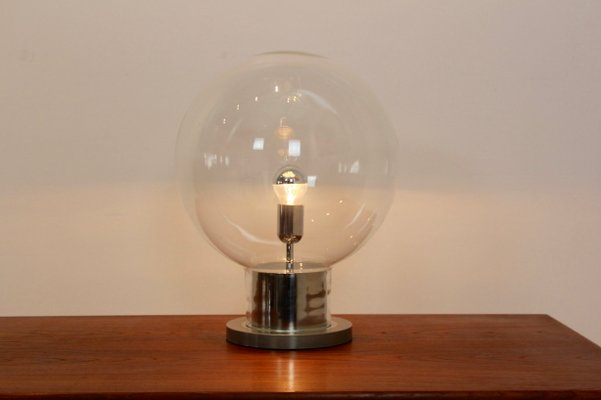 Large Mid Century Chrome Glass Globe, Globe Table Lamp