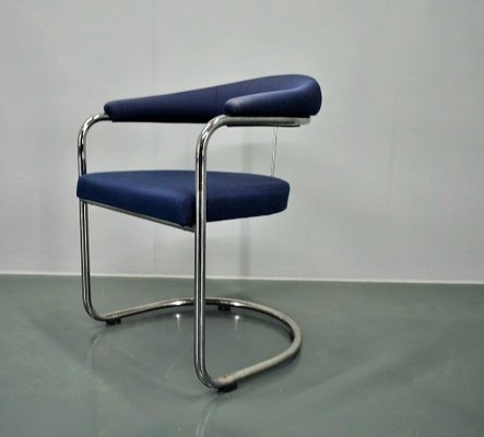 SS33 Chrome Armchair in Blue Fabric by Anton Lorenz for Thonet