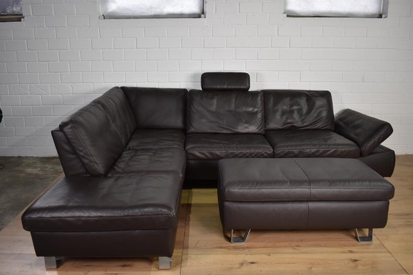 Ledersofa mit Hocker von Musterring International, 2er Set bei Pamono kaufen