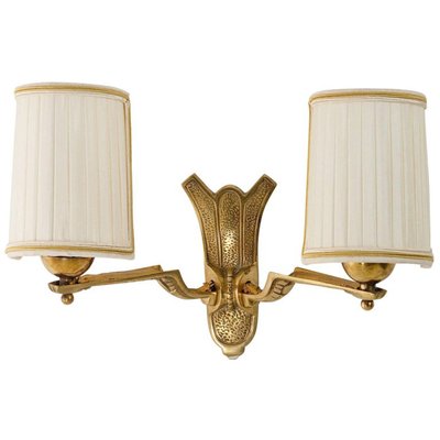 Wiener Jugendstil Messing Wandlampe Mit Stoffschirmen 1910er Bei