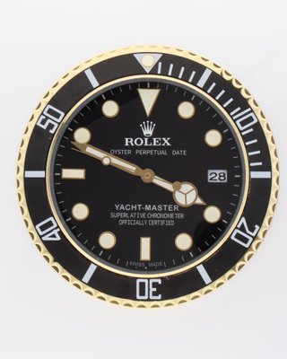 Black and Gold Oyster Perpetual Yacht Master Wall Clock from Rolex for sale at Pamono