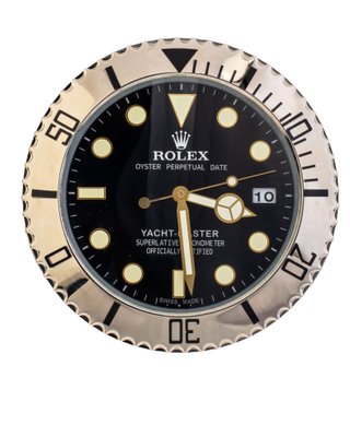 Silver Black Oyster Perpetual Yacht Master with Gold Hands Wall Clock from Rolex for sale at Pamono