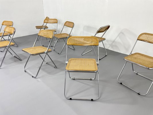 Plia Folding Chair with Woven Wicker attributed to Giancarlo