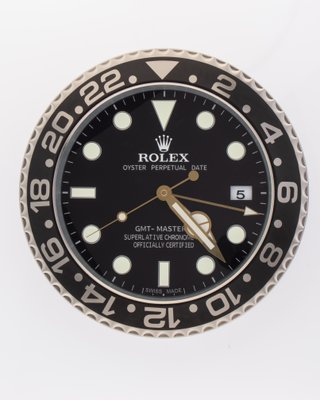 Silver Black Oyster Perpetual GMT Master Ii with Gold Hands Wall Clock from Rolex for sale at Pamono