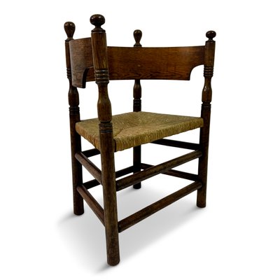 Oak and Rush Armchair with Round Back, 1890s for sale at Pamono display picture 3