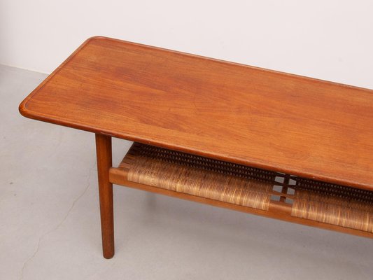 Vintage AT-10 Coffee Table in Teak and Cane by Hans J. Wegner for