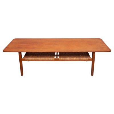 Vintage AT-10 Coffee Table in Teak and Cane by Hans J. Wegner for