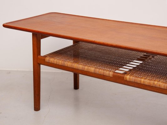 Vintage AT-10 Coffee Table in Teak and Cane by Hans J. Wegner for