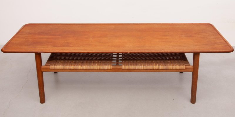 Vintage AT-10 Coffee Table in Teak and Cane by Hans J. Wegner for
