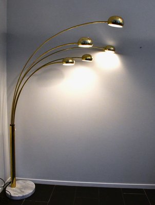 Vintage Swedish Five Arm Brass and Marble Base Floor Lamp, 1980s