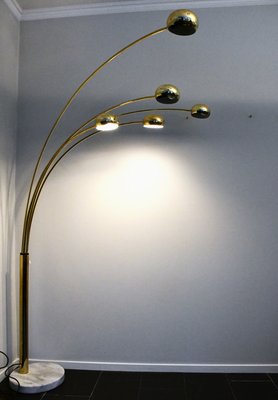 Vintage Swedish Five Arm Brass and Marble Base Floor Lamp, 1980s