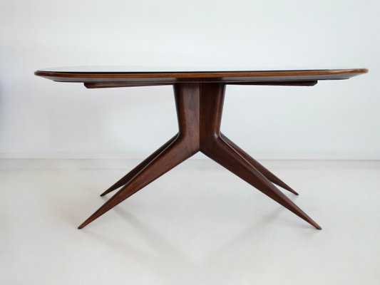 Dining Table with Wooden Structure and Tinted Glass Top, 1950s for