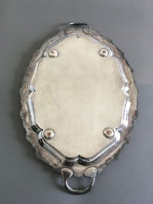 Grand Plateau Ovale En Métal Argenté - Orfèvre Fraget - Époque Art Déco