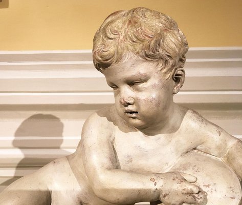 Memento Mori Child Skull Figure Sculpture, Faux White Marble, Late