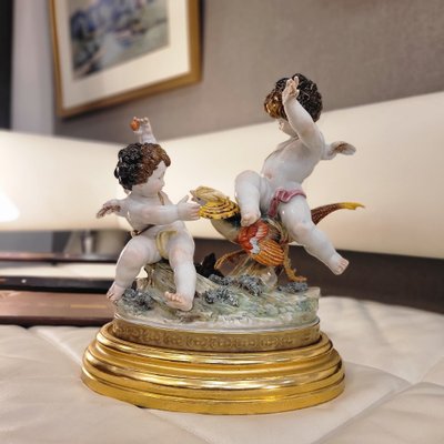 20th Century Angels with Pheasant Sculpture in Algora Porcelain