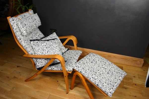 Set of Vintage Chair with Footstool by Simo Heikkila for Ikea