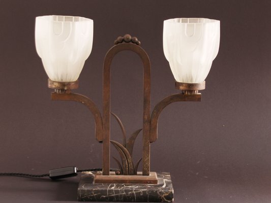 Vintage Art Deco Marble Wrought Iron, Antique Wrought Iron Table Lamps