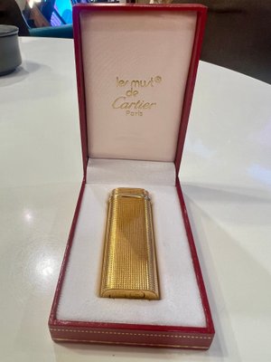 Vintage Lighter in Gold Plating with Trinity Circlet Travel Case from  Cartier, 1983, Set of