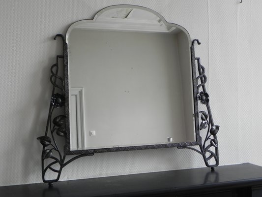 Art Deco Mirror With Faceted Glass In A, Art Deco Glass Mirror