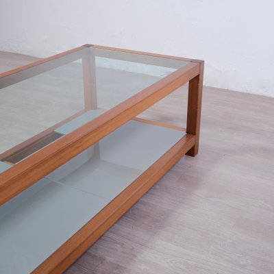 Low TV Stand Coffee Table in Cherry Wood and Glass, 1980s for sale
