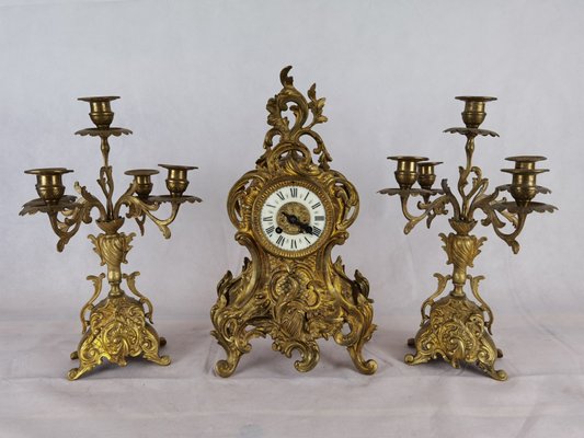 ❗️タイムセール　手書き　アンティーク　ボール Antique Pendulum Table Clock by Japy Freres, 1855, Set of 3 for