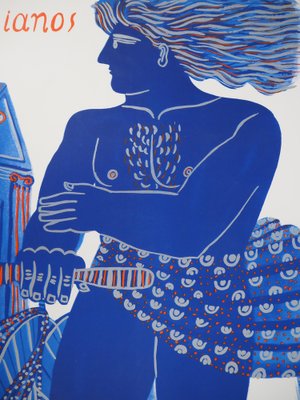 Alekos Fassianos, Cyclist in the Wind, Original Lithograph Poster