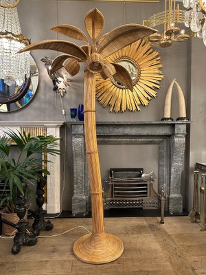 Large Rattan Palm Tree Floor Lamp 1980s for sale at Pamono
