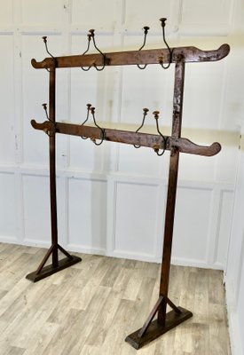 Arts Crafts French Double Sided Golden Pine Clothes Rail, 1890s