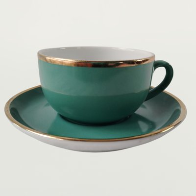Vintage Coffee Cups in Turquoise Green Porcelain with Gold Detailing from  Mitterteich Bavaria, 1950s, Set of 12