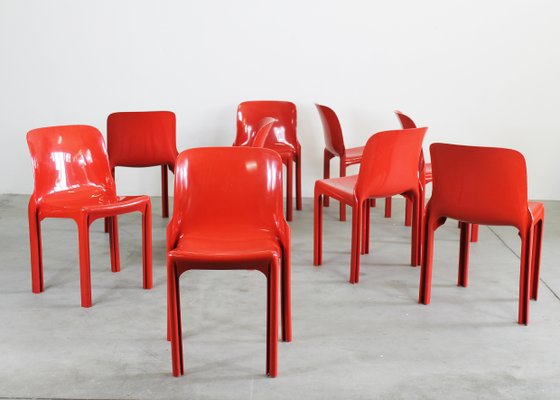 その他 Heller Selene Vico Magisteretti Italy Red Selene Chairs by Vico Magistretti for Heller, 2002s, Set of 9