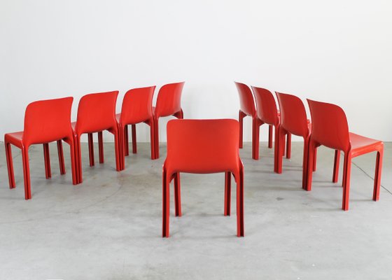 Red Selene Chairs by Vico Magistretti for Heller, 2002s, Set of 9