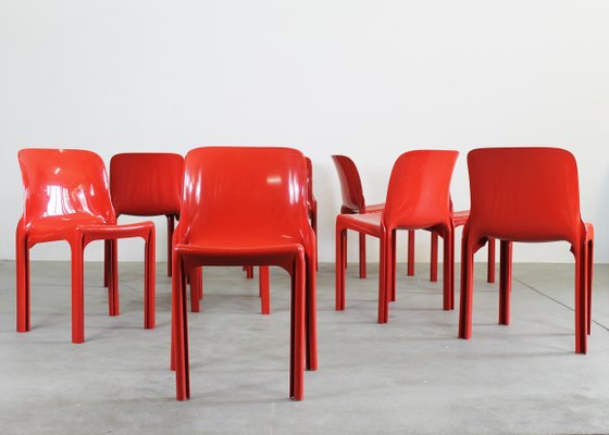 Red Selene Chairs by Vico Magistretti for Heller, 2002s, Set of 9