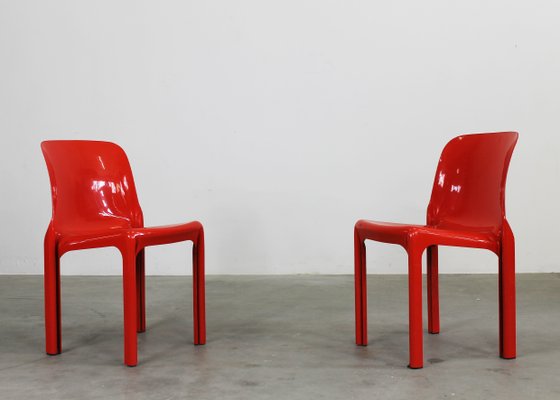 Set of Red Selene Chairs by Vico Magistretti for Artemide, 1970s