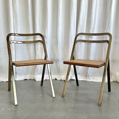 Mid-Century Vienna Straw Cane and Steel Folding Chairs by Giorgio