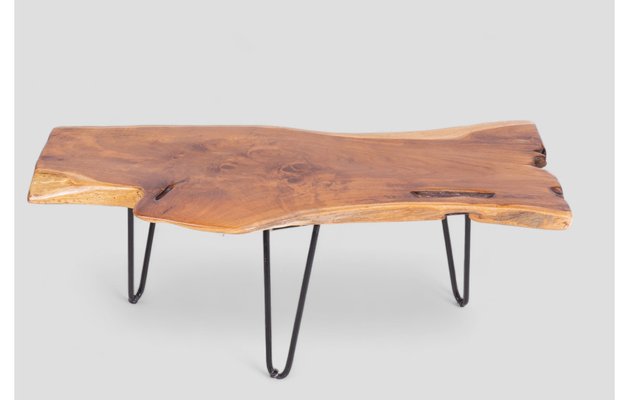 Industrial Coffee Table in Cedar Wood with Live Edge and Wrought