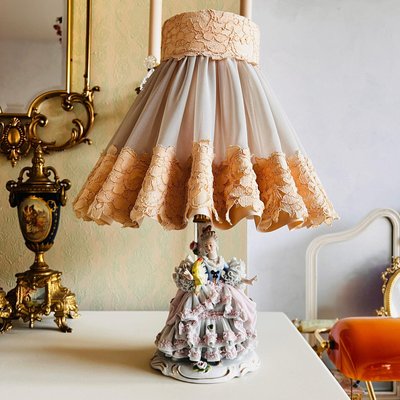 Vintage Victorian Style Porcelain Lamp from Dresden for sale at Pamono