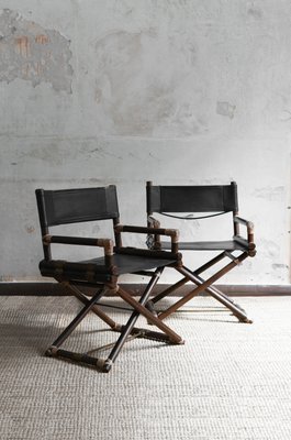 Regiesthle aus Bambus & schwarzem Leder von Lyda Levi fr McGuire, 1970er,  2er Set bei Pamono kaufen