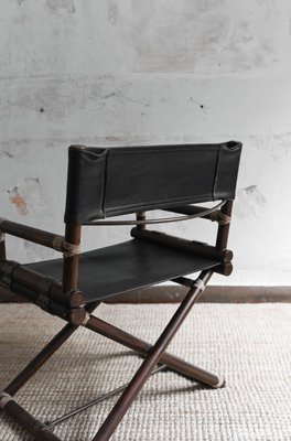 Regiesthle aus Bambus & schwarzem Leder von Lyda Levi fr McGuire, 1970er,  2er Set bei Pamono kaufen
