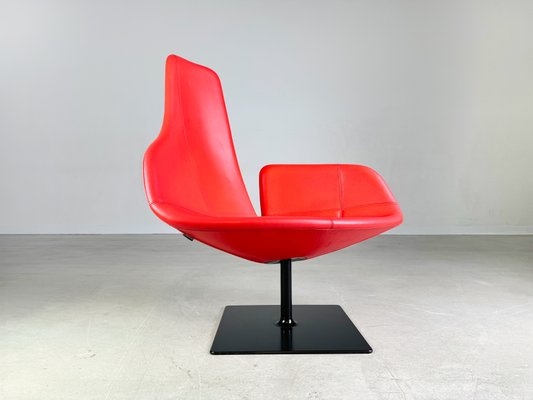 Moroso Swivel Armchair in Leather Red from Patricia Urquiola for