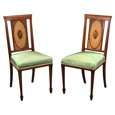 Pair of Edwardian Painted Satinwood Side Chairs Pair of Edwardian Painted Satinwood Side Chairs