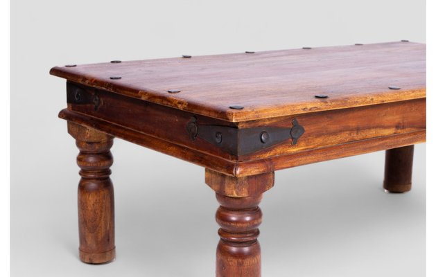 Ethnic Teak Coffee Table with Iron Fastenings, Northern India for