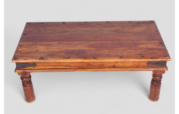 Ethnic Teak Coffee Table with Iron Fastenings, Northern India for