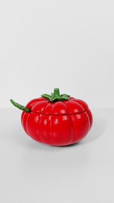Vintage Italian Red Tomato Tureen in Majolica Ceramic, 1970s for