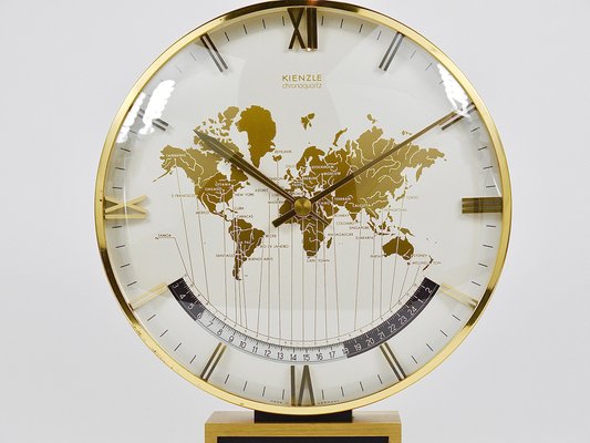 Large Mid-Century GMT World Time Zone Table Clock in Brass from